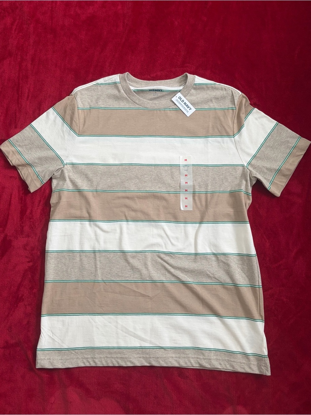 Old Navy Striped T-Shirt Tan White Green - Medium